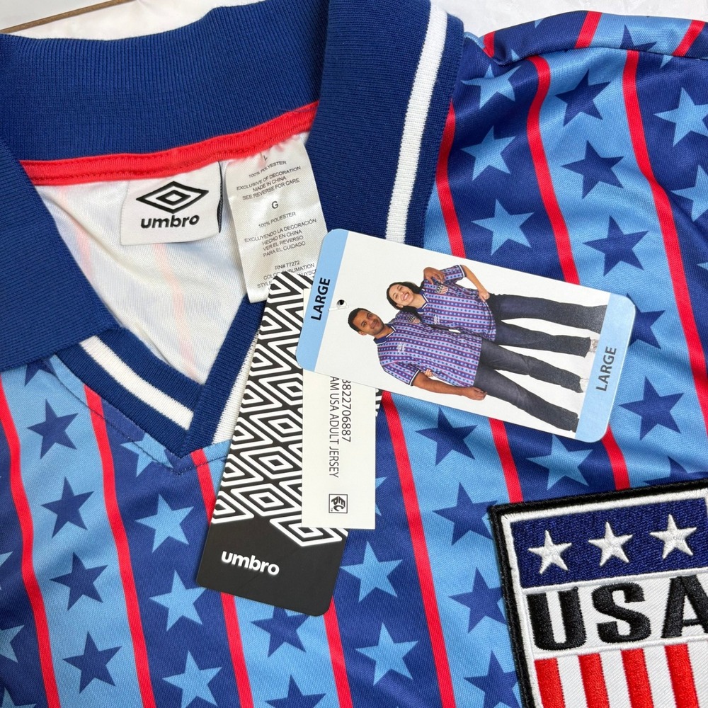 Umbro USA Soccer Jersey Stars and Stripes Blue Red Polo Shirt Large New - Picture 7 of 11
